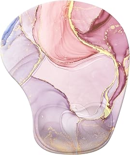 iCasso Mouse Pad, Ergonomic Mousepad with Gel Wrist Rest Support, Durable & Comfortable Non-Slip Gaming Mouse Mat Wrist for Laptop Computer Home Office (Pink Marble)