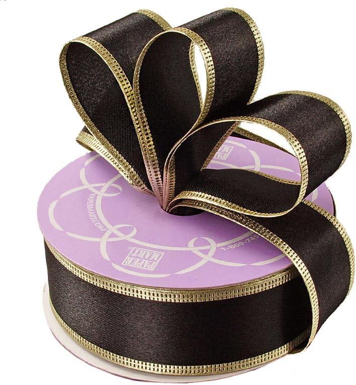 1 1/2" X25 Yards Black/Gold Crimped Metallic EDG Satin Ribbon
