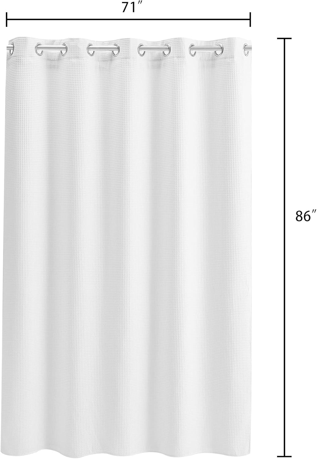 River Dream 86" Extra Long No Hooks Shower Curtain with Snap in Liner, Waffle Weave Cotton Blend,Hotel Quality,White,71Wx86L