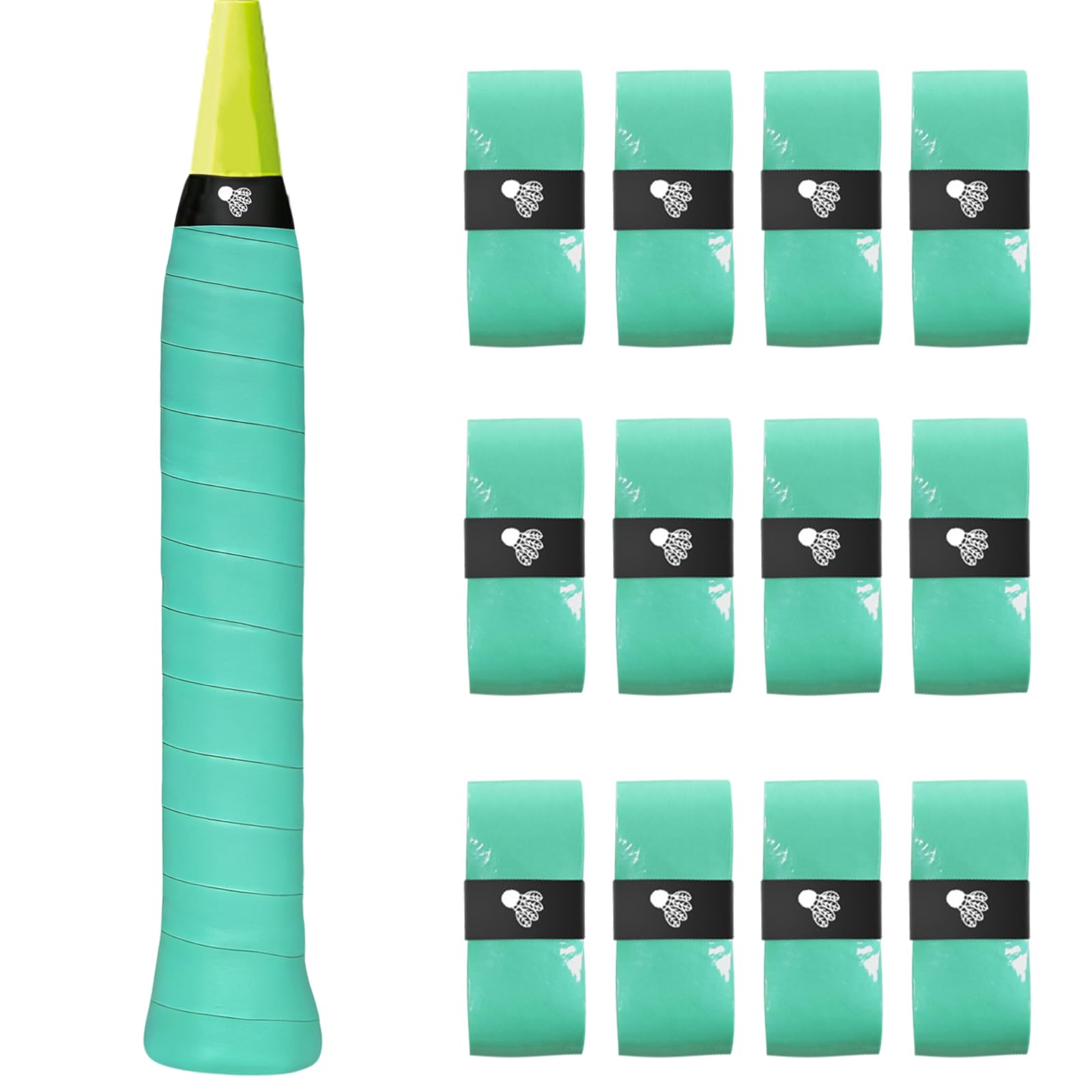 Axvxby 12 Pack Tennis Racket Grip Tape,PU Racquet Grip Tennis/Badminton/Squash Absorbent Anti-Slip Overgrip Handle Grip Self-Adhesive Racquet Grip Tape (Green) — image 1