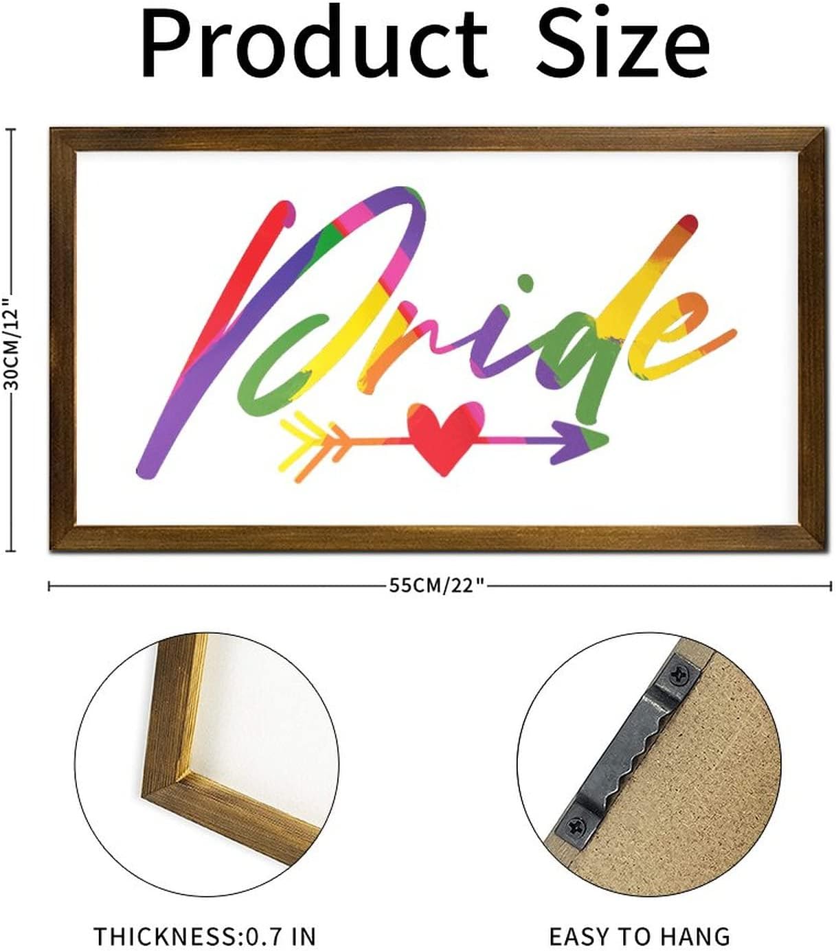LGBT Pride Wooden Framed Sign Pride Wood Plaque Rustic Gay Pride Wall Decor Farmhouse Rustic Wooden for LGBTQ Queer Gay Lesbian 12x22 in