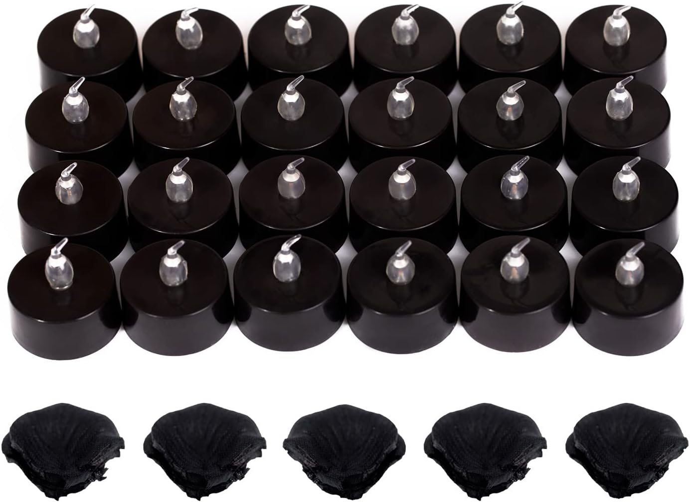 LANKER 500PCS Black Artificial Rose Petals with 24PCS Black Battery Operated Flickering Flameless Tea Lights Candles (Black Tea Lights with Black Rose Petals)