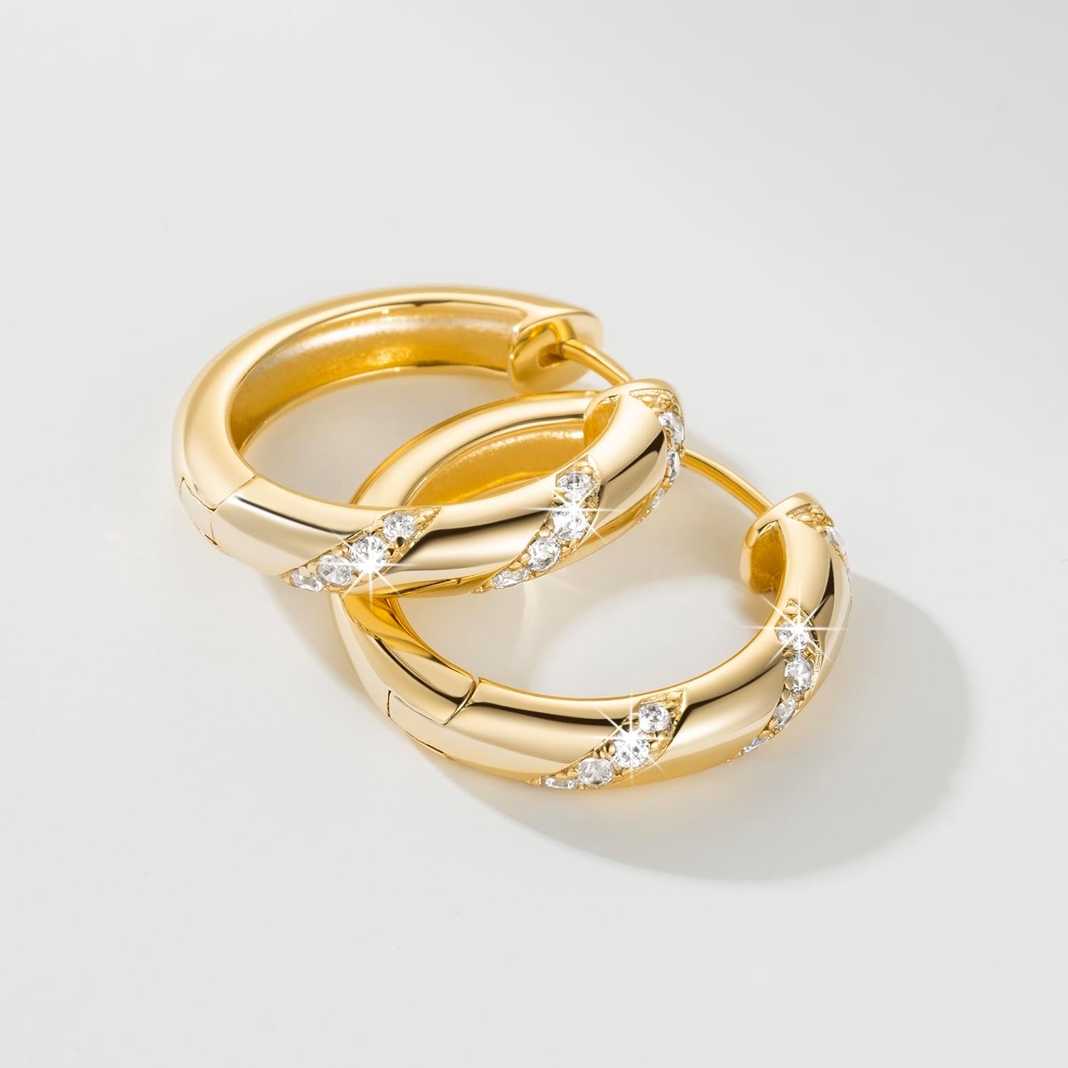 ELEBEST 14K Gold Hoops Earrings for Women Thick Huggie Hoop Earrings Shining Cubic Zirconia Hoop Earring Small Hoops Gold Jewelry for Womens 25mm - Image 5