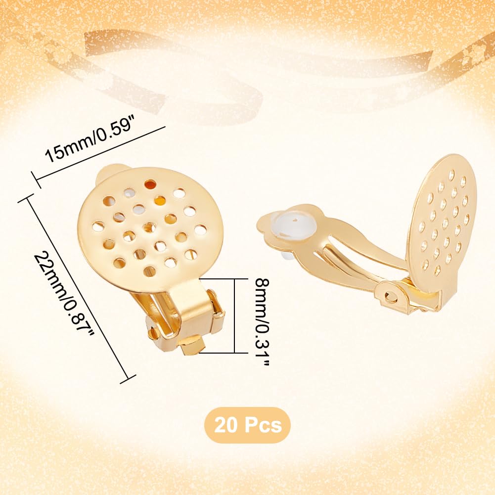 UNICRAFTALE Pack of 20 22 mm Long 304 Stainless Steel Ear Clips Setting Golden Flat Round Back Earring Clips Hypoallergenic Non-Pierced DIY Metal Earring Converter for Making Earrings - Image 2