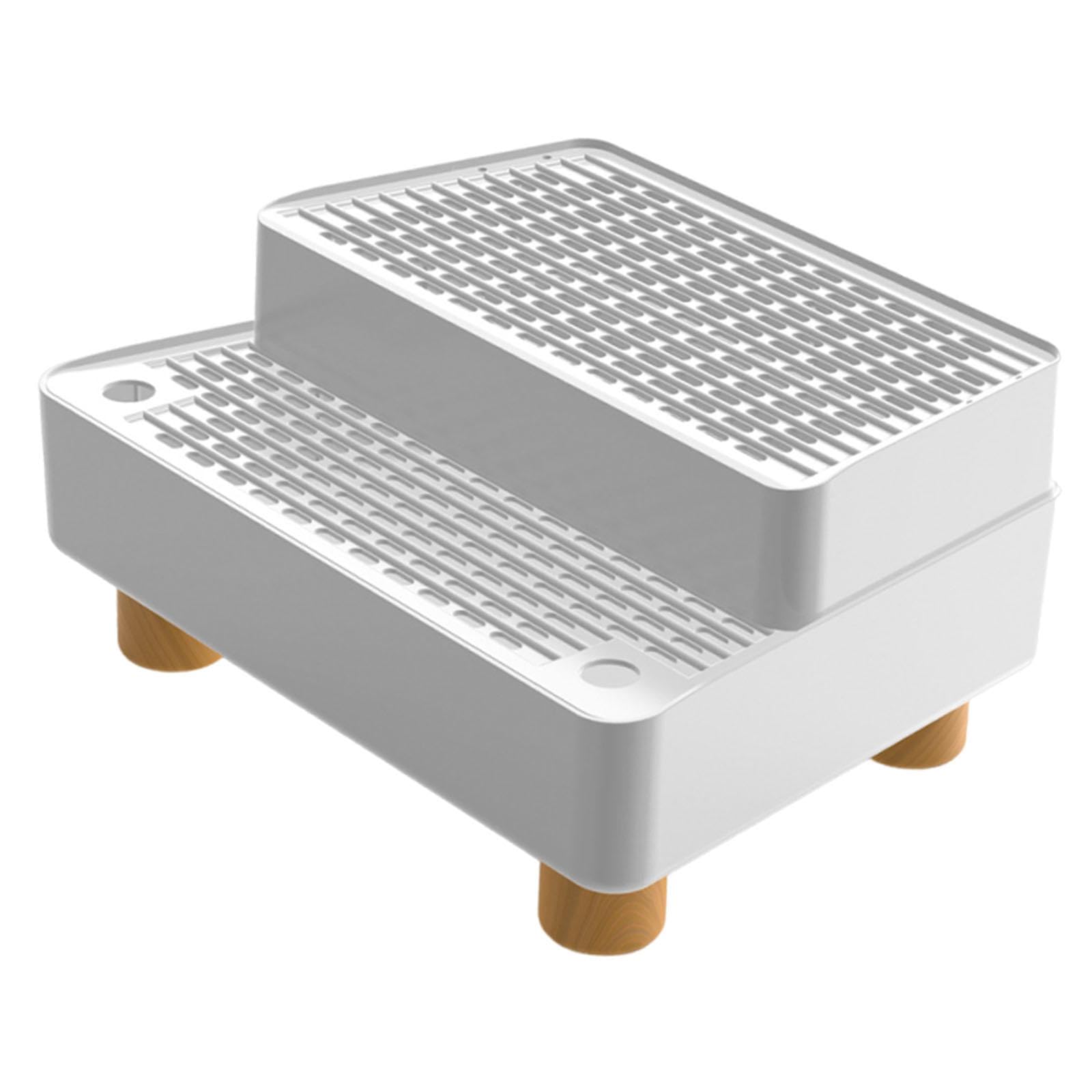 2 Stück Katzenrampe Litter Box Ramp mit Abnehmbarer Filtermatte und Rutschfestem Boden, Katzenstreu Matte mit Verstellbare Höhe für Mehrkatzenhaushalt, Katzenklo, Katzentoilette, Weiß