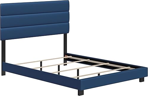 Miniatura 3 de Boyd Sleep Napoli - Base de cama tapizada de tela de piel sintética con cabecera ajustable, soporte de listones de madera fuerte sin ruido, requiere