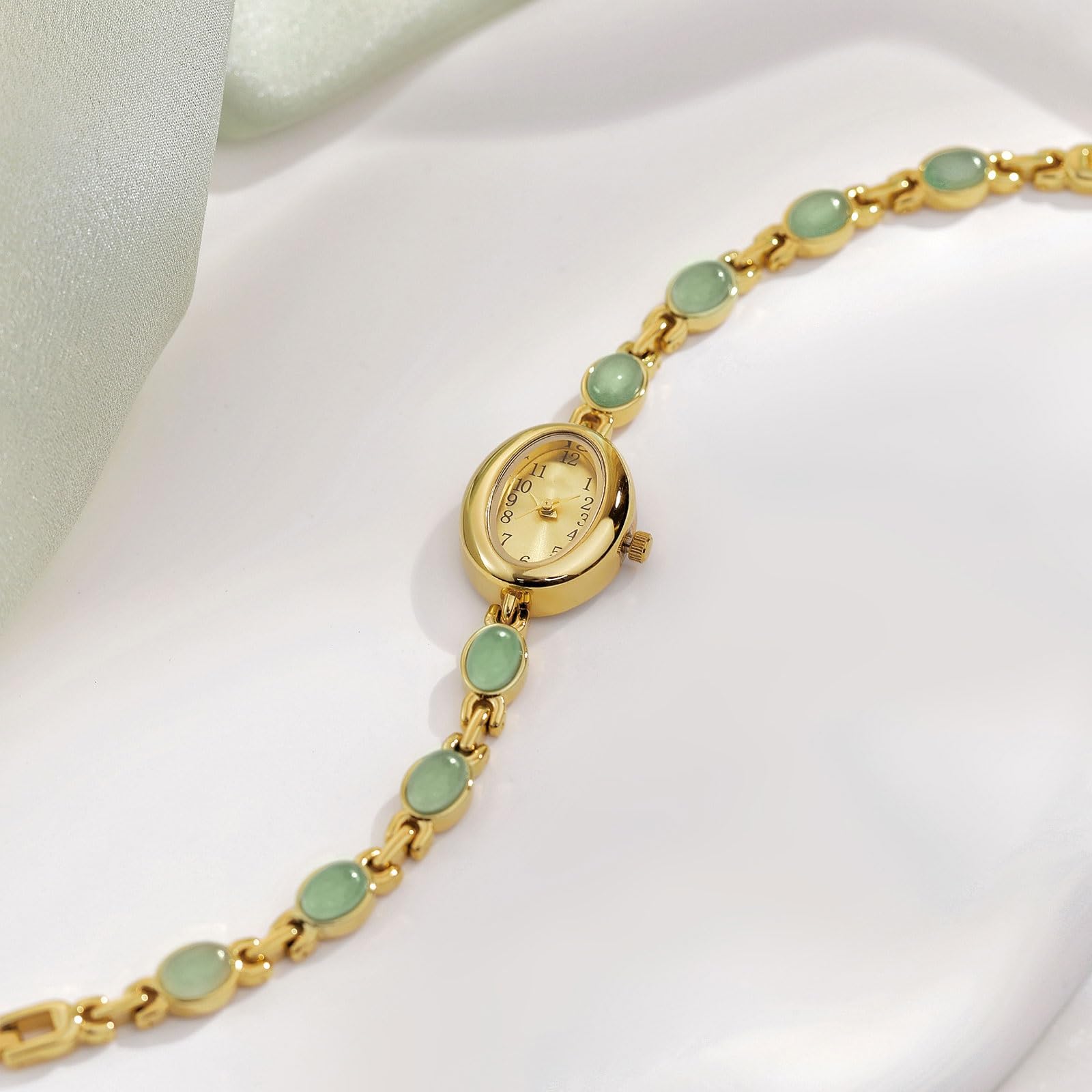 Orologio di lusso con intarsi in avventurina e nefrite, orologio al quarzo ovale, orologio con bracciale impermeabile, può essere regalato alle donne Orologio da polso