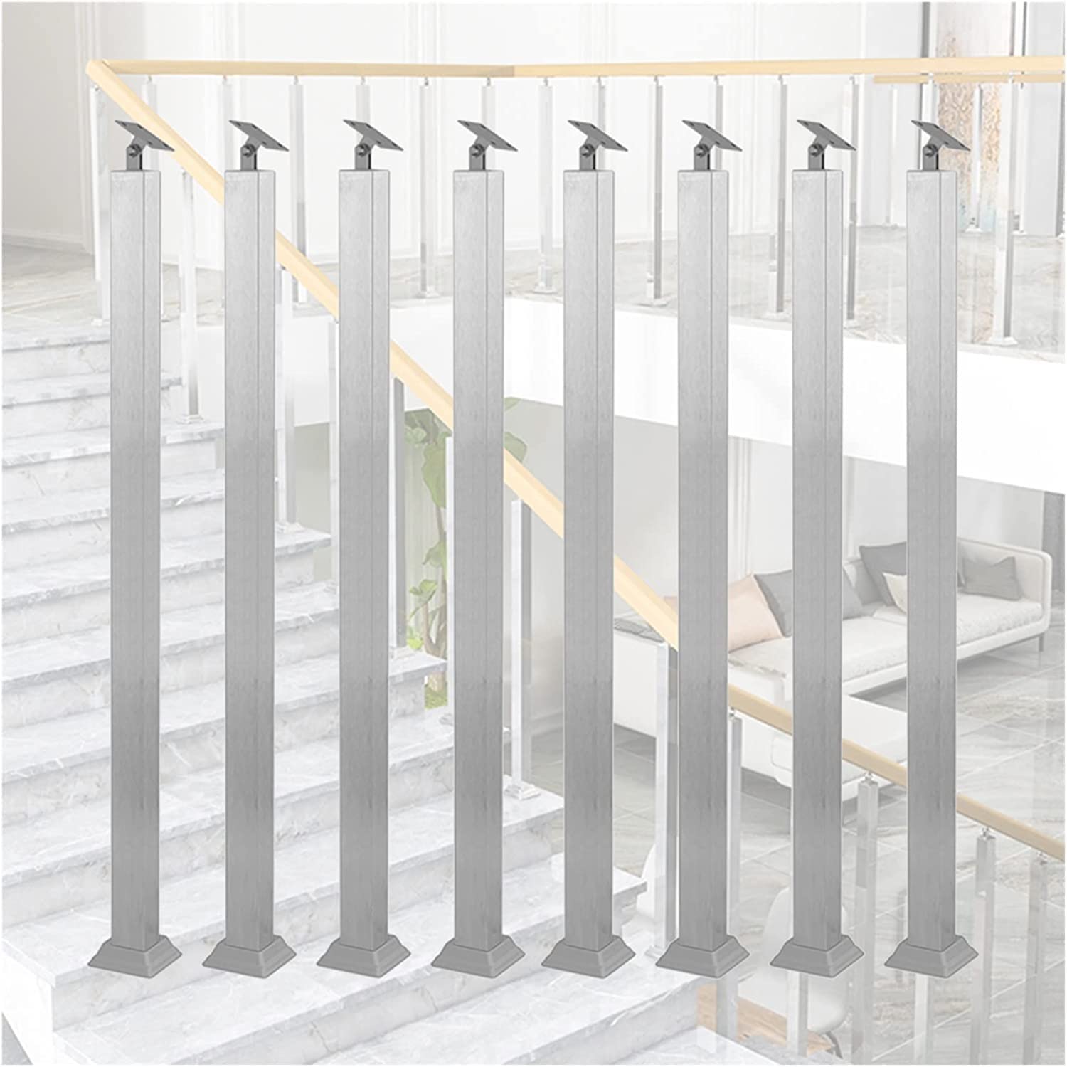 LWJSOCP Stainless Steel Handrails Balustrade Posts for Staircase Silver Balusters Spindles for Deck/Garden/Outdoor Stairs Remodeling Floor Mount Indoor/Outdoor