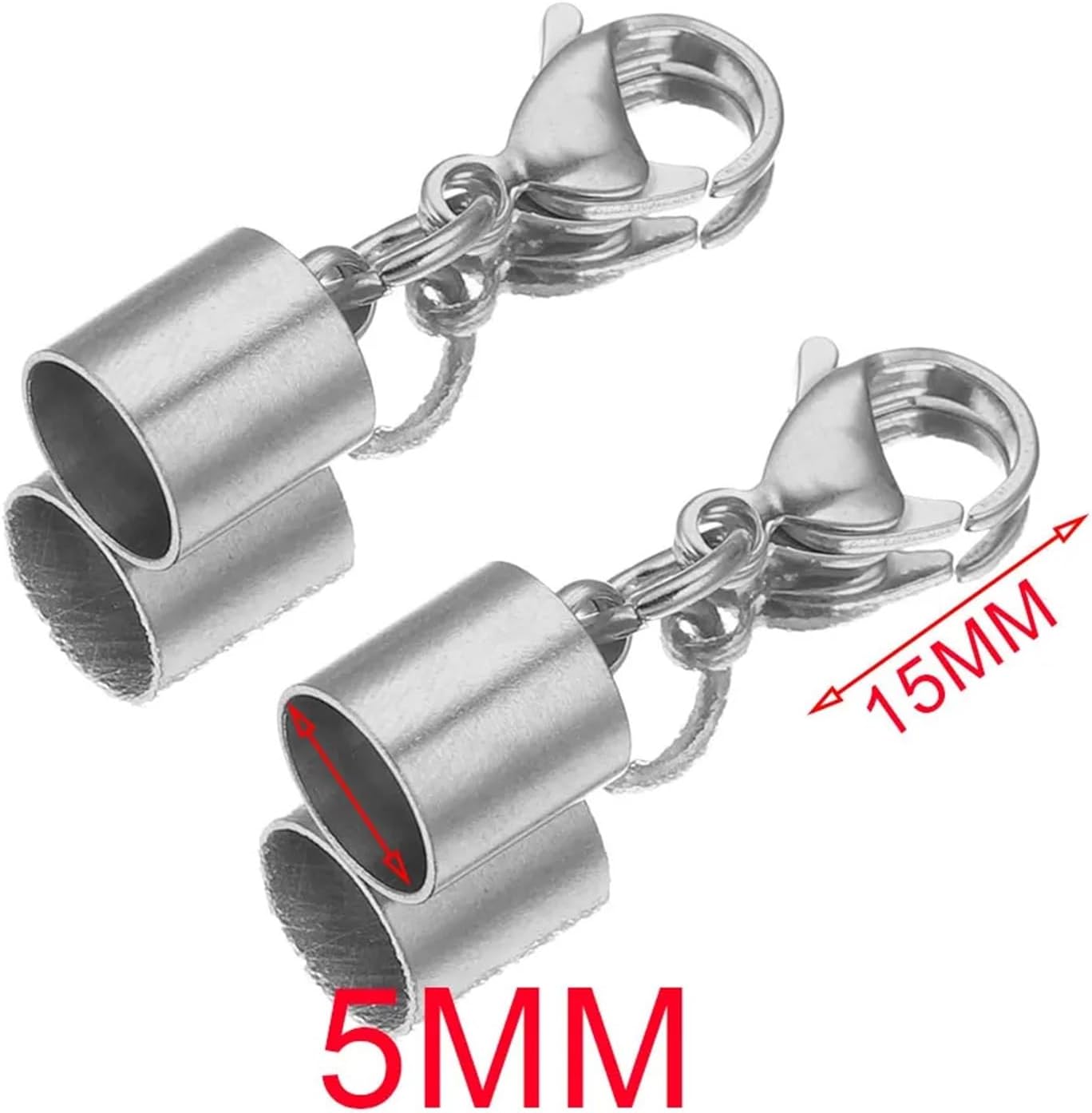 Cord Ends for Jewelry Making 25pcs Stainless Steel Rope Tassel Stopper Lobster Clasp Leather CrimpTip Connection(S5MM)
