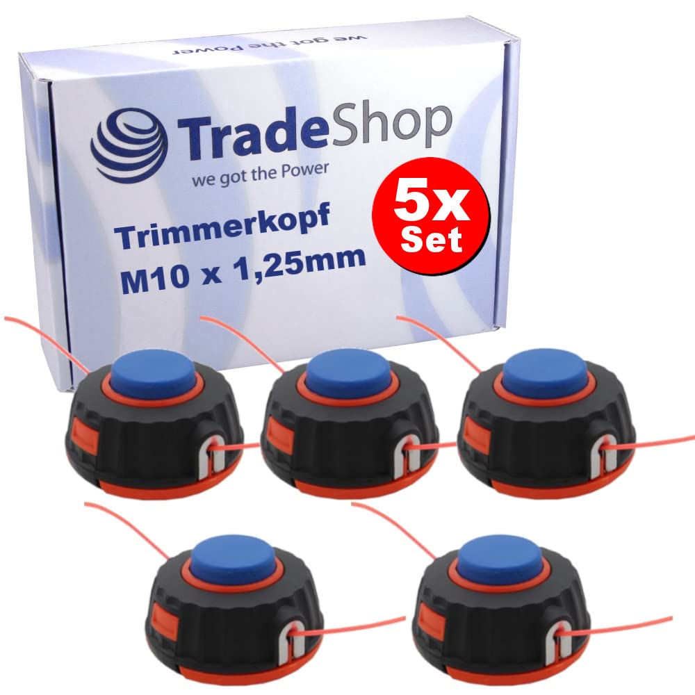 Trade-Shop - 5 testine di ricambio per decespugliatore, testa M10 x 1,25 mm, sinistra compatibile con McCulloch B26 PS, T26 CS, MT260CLS, B28 B, B28 PS, MT280