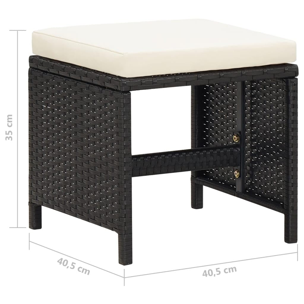 vidaXL 4X Tabourets de Jardin avec Coussins Repose-Pieds de Patio Tabourets de Terrasse Repose-Pieds d'Extérieur Résine Tressée Noir