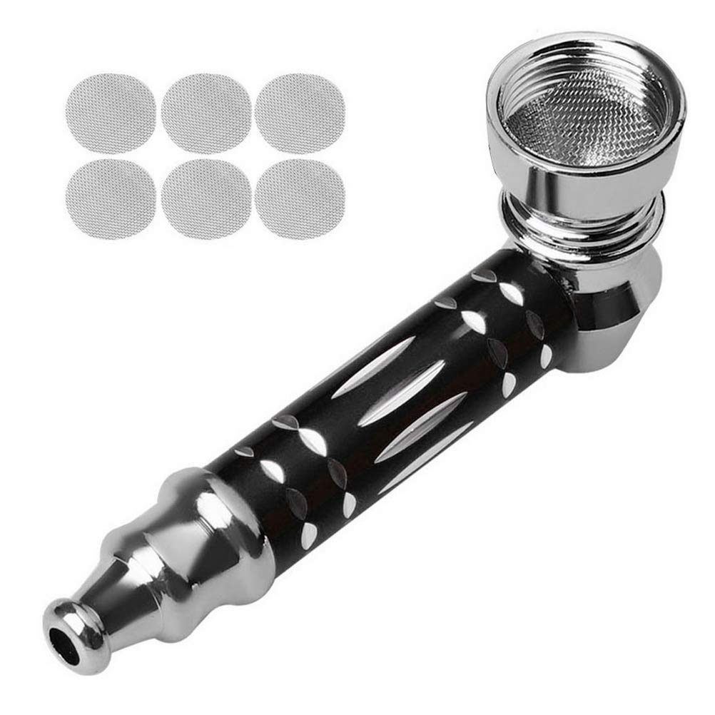 Father's Pocket Decor Small Mini Pipe Holder with 6PCS Stainless Steel Screen Filters for Grandfather, Husband, Boyfriend Gift Collection Multi-Functional(Black)
