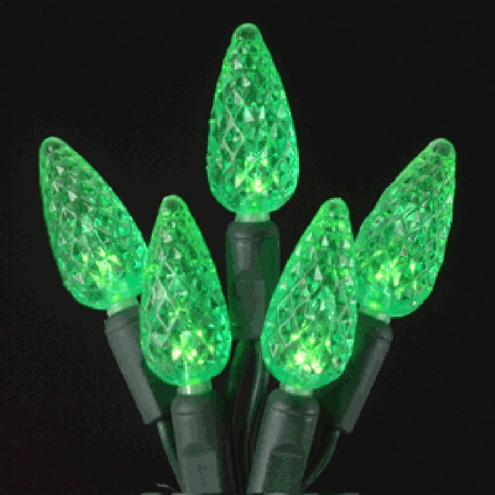 70 C6 Green LED String Lights, 4" Spacing