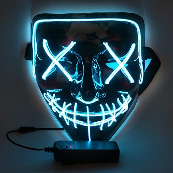 WUJUN Glowing Halloween Mask Funny Grimace Cosplay Party Carnival LED Lighting Halloween Masks Wire Light Decoration