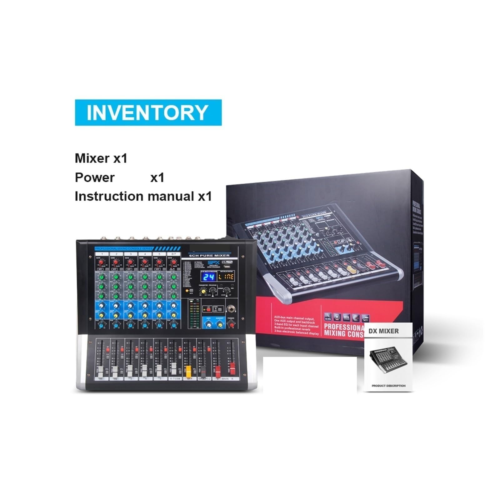 DJ-Audiomixer 6-Kanal-Mixer DJ-Controller-Soundkarte mit 24 DSP-Effekt USB for DJ-Aufnahmestudio