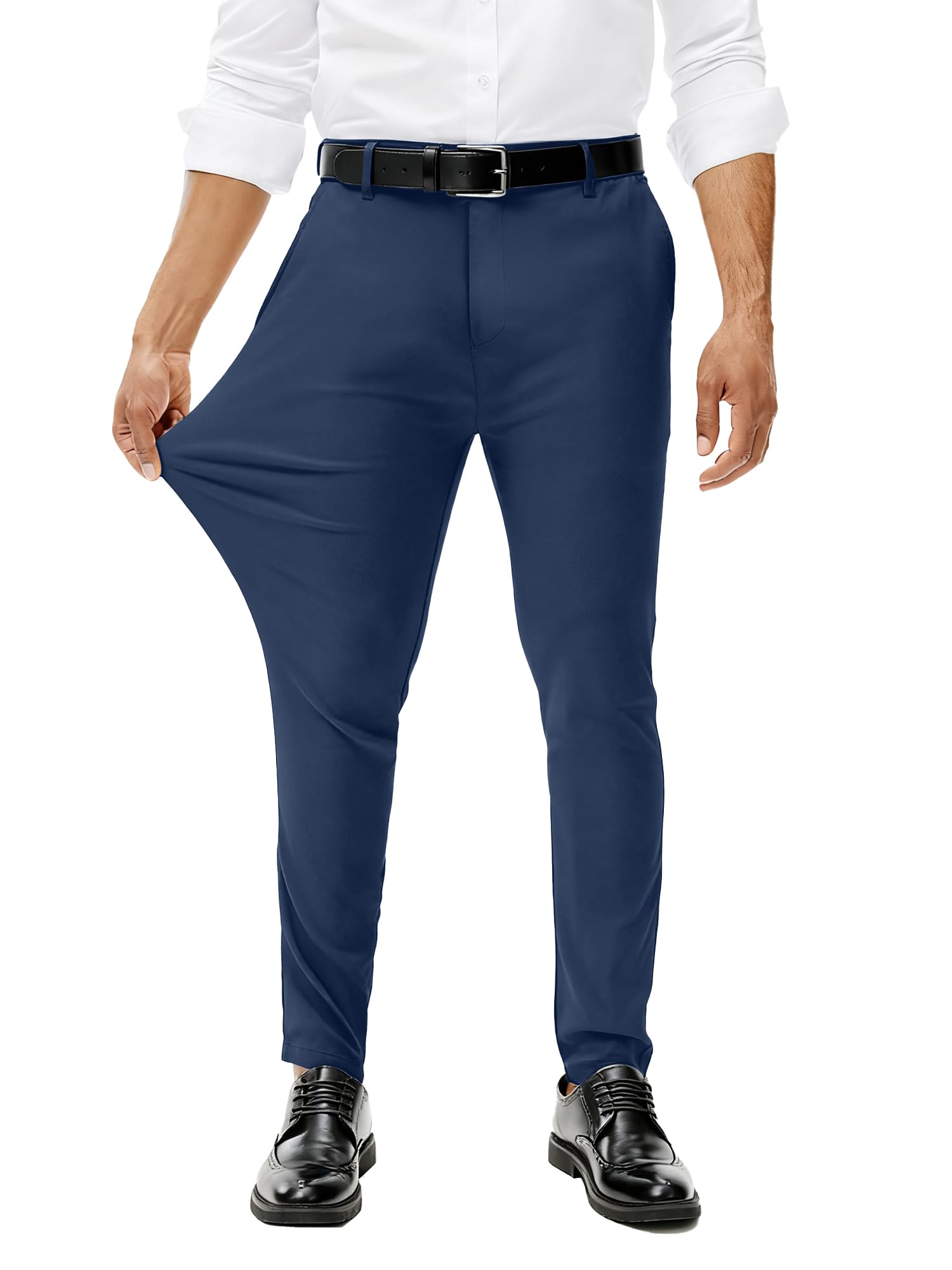 Comdecevis Mens Stretch Dress Pants Slim Fit Skinny Wrinkle Free Expandable Waist Golf Pant Tapered Chinos