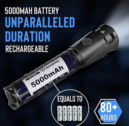 Miniatura 3 de Sharvol Linterna táctica recargable con batería de alto lúmenes, 21000 candelas, 1900 lúmenes con celda de larga duración de 5000 mAh