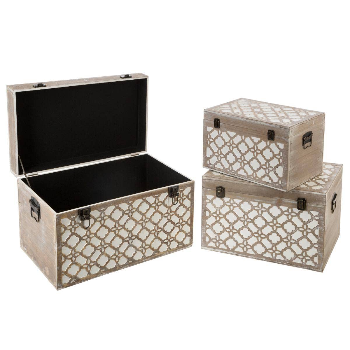 Atmosphera - Lot de 3 Malles en Bois Rectangle été Indien