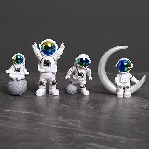LUOZZY 4 figuras de astronauta para decoración de tartas en miniatura, juguetes de astronauta espacial, estatuas de astronauta para el hogar,