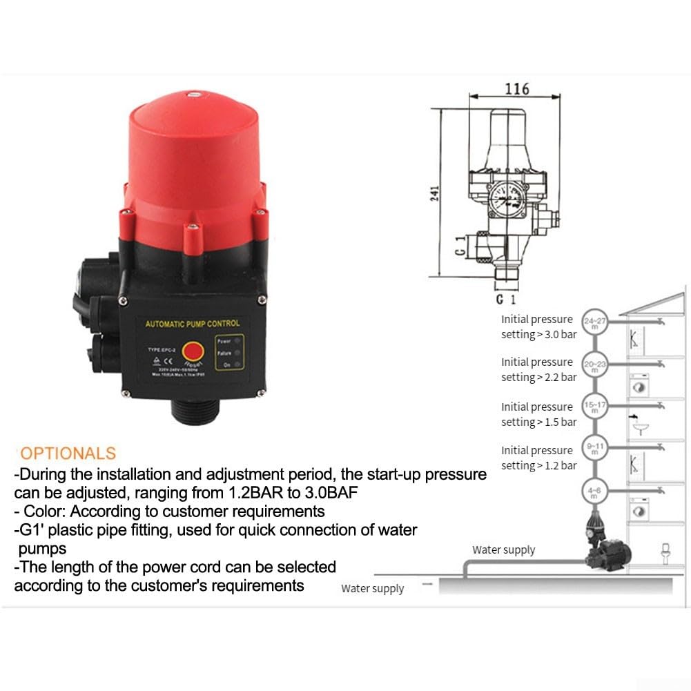 Regolatore automatico, 1100 W, interruttore elettronico IP65 EPC-2, regolatore di pressione, pompa da 10 bar per manometro