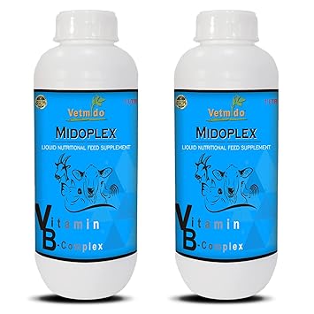 VETMIDO MidOplex - Vitamin B Complex Liquid Supplement for Poultry, Cattle, Cow, Goat & Farm Animals (1Ltr x 2) Combo - Pack of 2