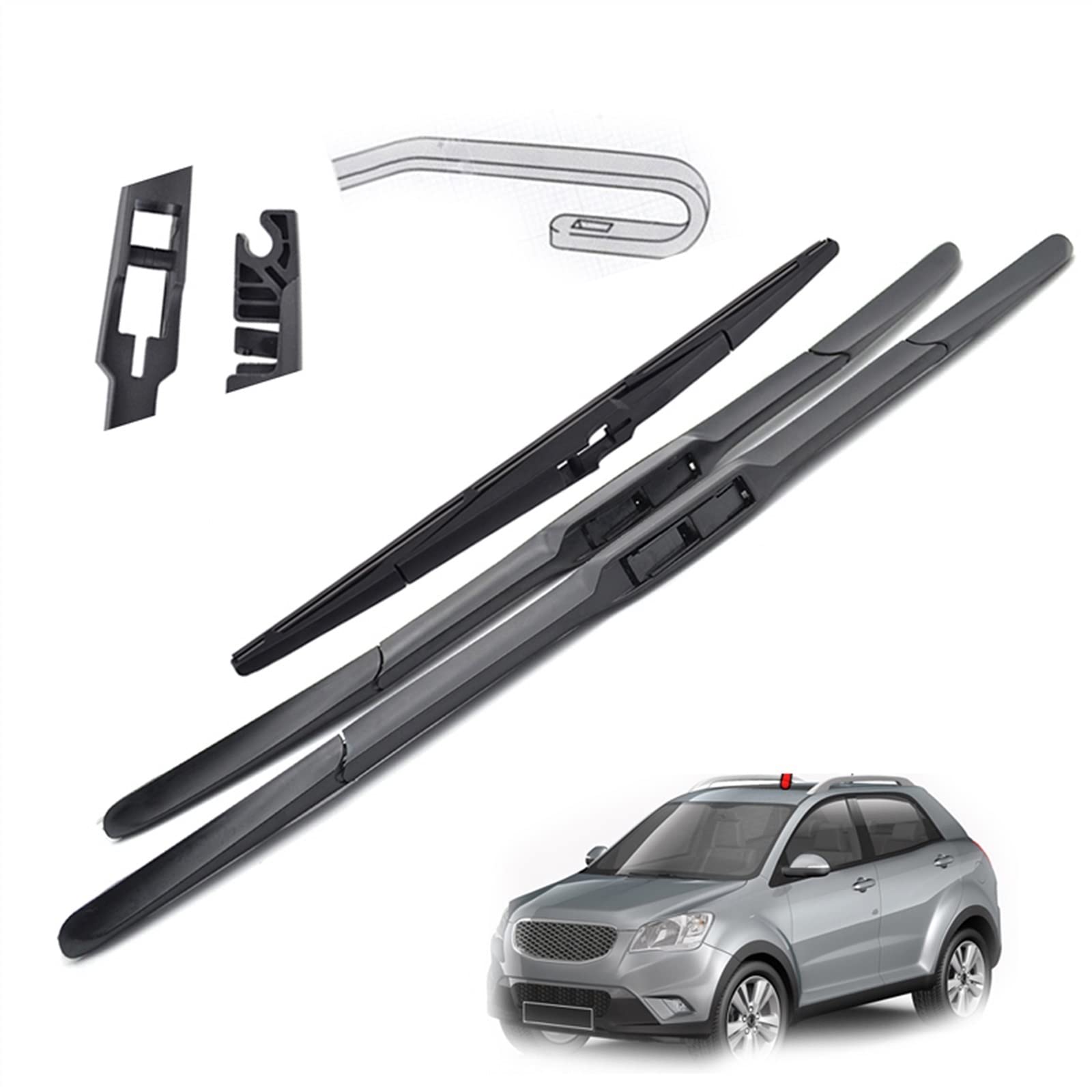 Balais d'essuie-glace SsangYong Actyon 2011-2017 | Kit pare-brise avant arrière