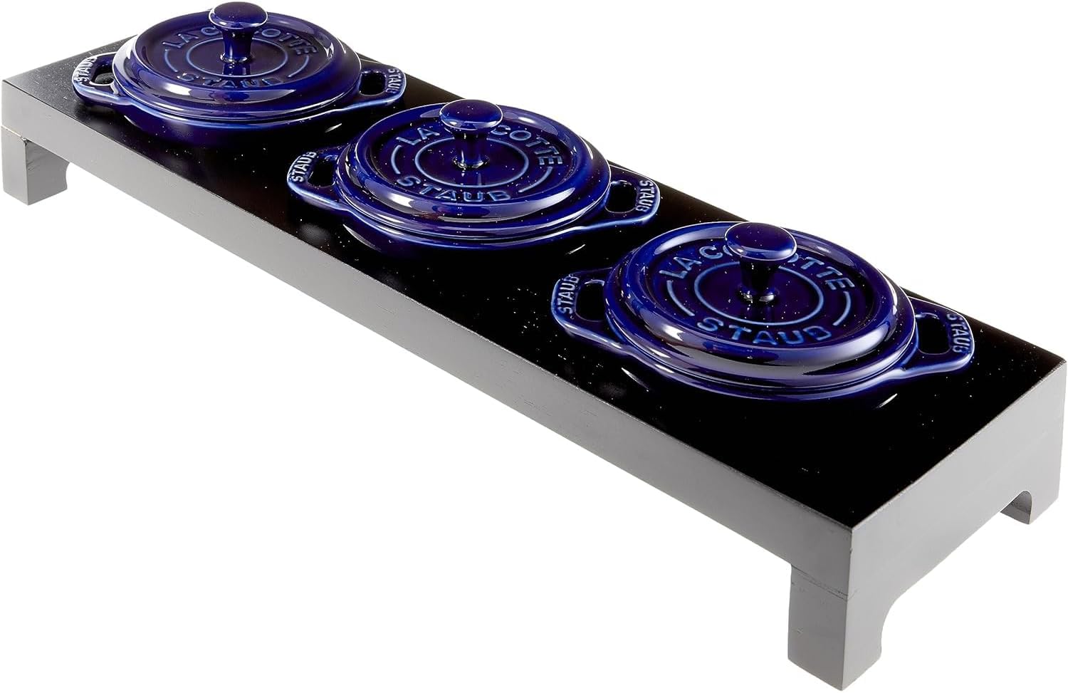 STAUBCeramic 3-pc Mini Round Cocotte Set with Stand - Dark Blue