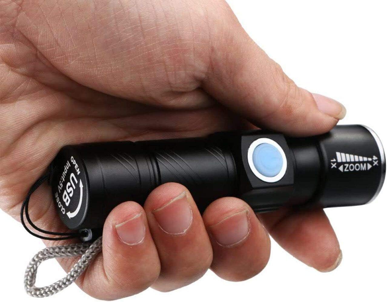 Mini USB Rechargeable Flashlight (2-Pack) Multifunctional Torch Waterproof IPX6 for Outdoor Night Riding/Camping/Emergency - Black