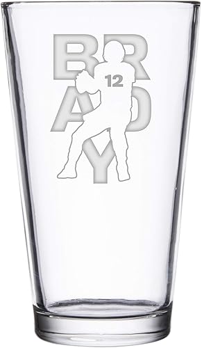 Hat Shark Football Sports Athletic Player - Vasos de pinta grabados con láser para cerveza, jarra de 16 onzas (Brady #12)