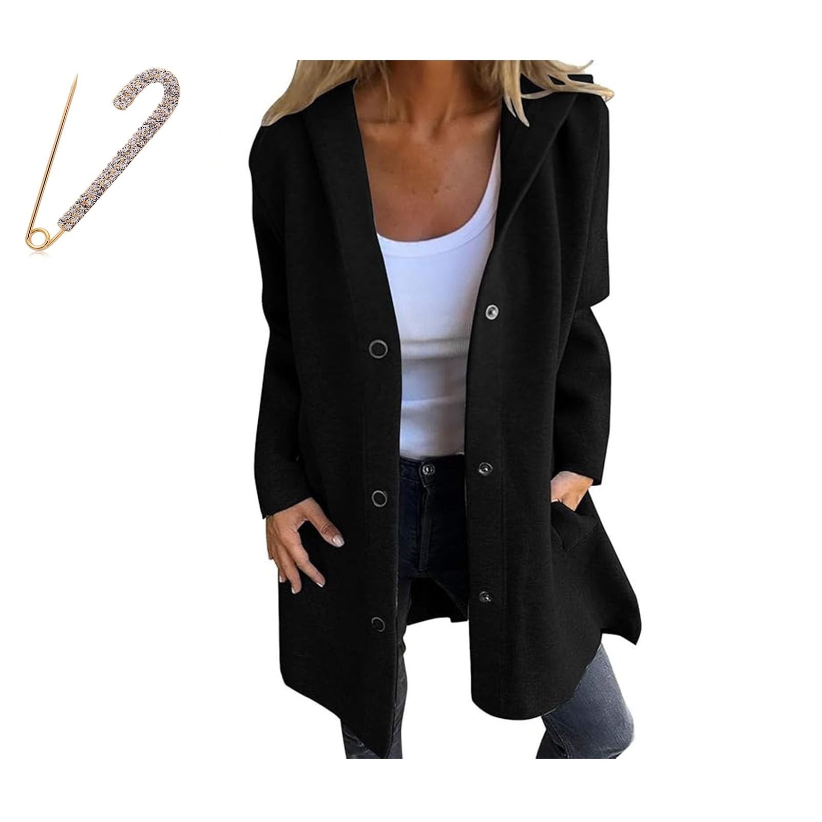 Veste à capuche décontractée pour femme manteau mi-long d'automne