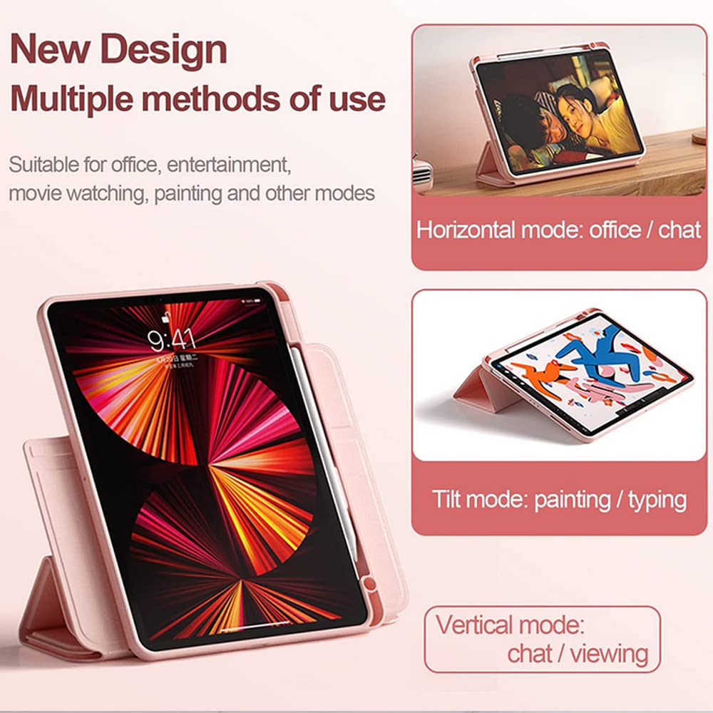 Étui avec clavier TouchPad pour iPad Pro 12.9 2021/2020/2018, double face magnétique en cuir et acrylique transparent avec clavier tactile amovible, rose