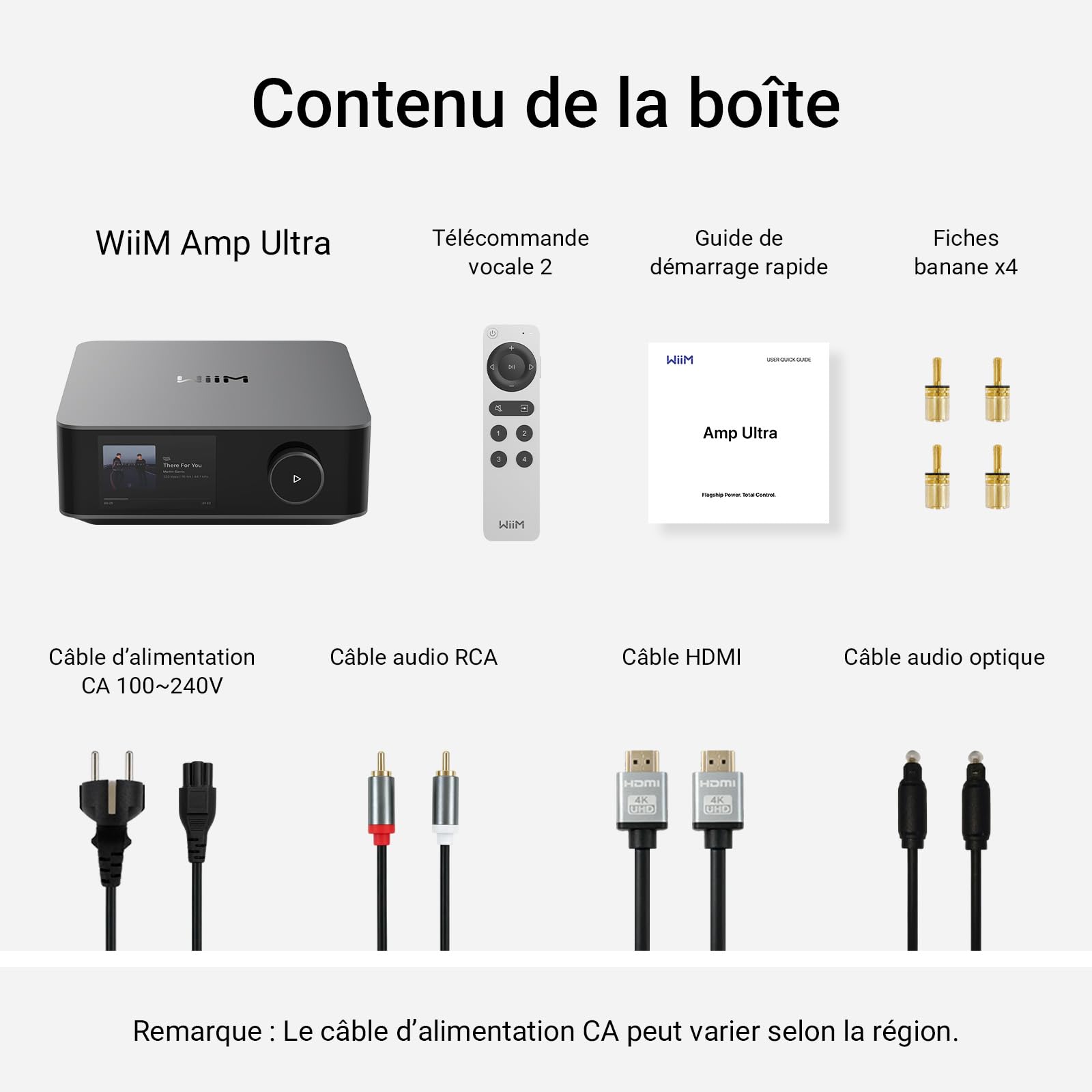 WiiM Amp Ultra avec Voice Remote2 | Amplificateur de Streaming 100W avec DAC ESS ES9039Q2M Dual Amplis TI TPA3255 |Égaliseur RoomFit Intégré&Écran Tactile| Entrées HDMI ARC, Optique, RCA| Gris Spatial