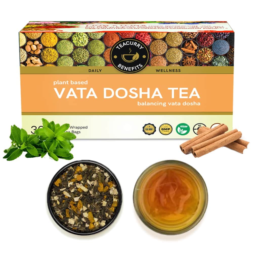 TEACURRY Vata Dosha Tea (1 Month Pack, 30 Tea Bags) - Helps with Vata, Relaxation, calming & Digestion | 100% Natural Ingredient - licorice, ginger, cardamom, cinnamon