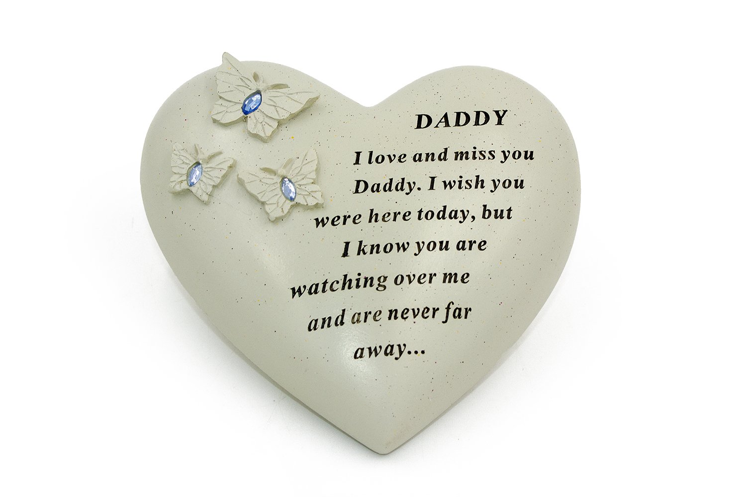 David Fischhoff Daddy Memorial Butterfly Heart Ornament with Gems, Cream