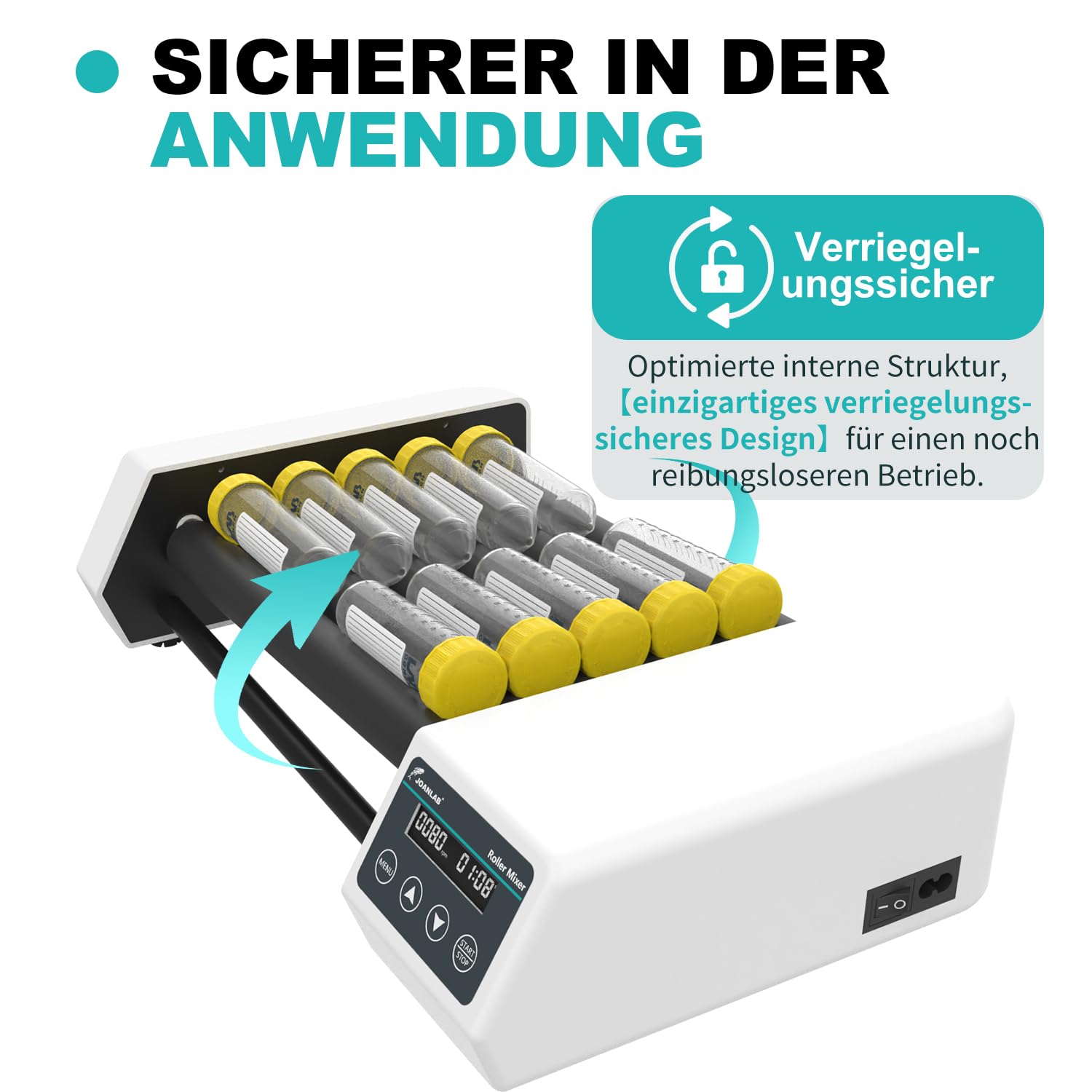 JOANLAB Digitaler Röhren-Rollermixer Labor, 6-Achsen, 20-80 U/min Regelbar mit Timer, für Zentrifugenröhren 6-34mm Durchmesser (RM-6PRO)