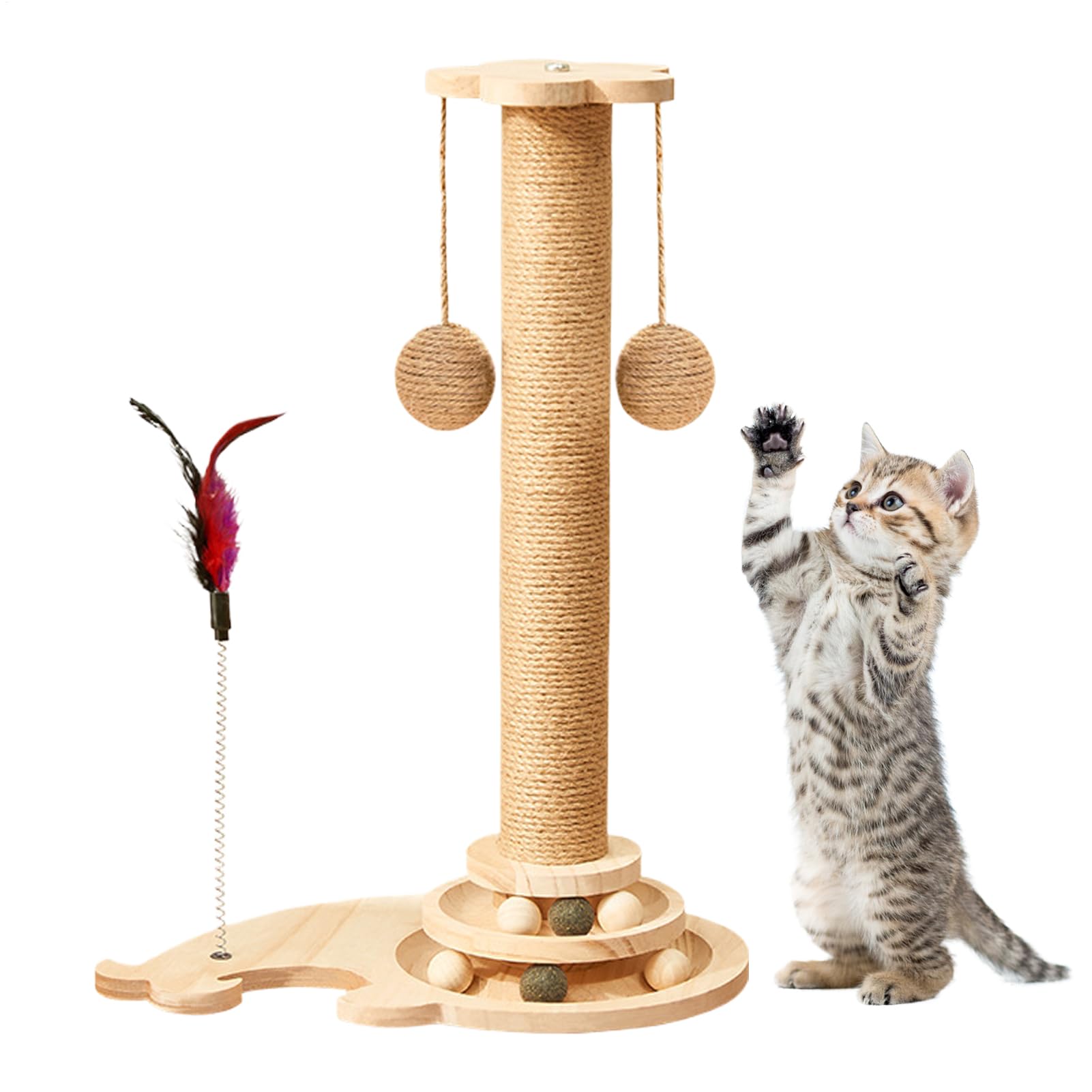 Cat Scratcher Post - Interactive Indoor Cat Toy - Interactive Kitten Teaser Toy for Home Outdoor, 4-in-1 Pet Scratching Post