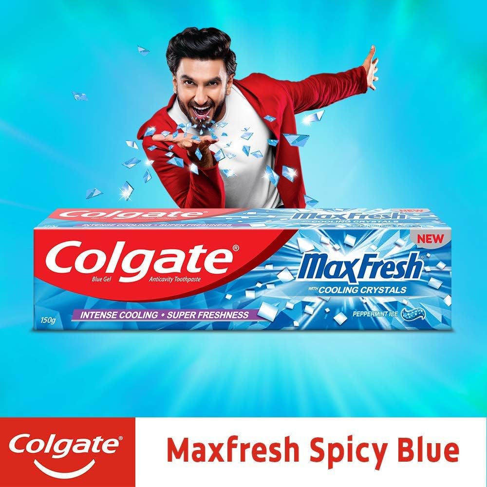 Colgate MaxFresh Toothpaste, Blue Gel Paste with Menthol for Super Fresh Breath, 600g, 150g X 4 (Peppermint Ice)