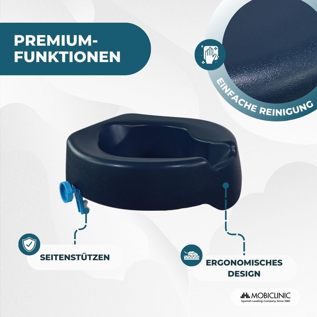 Mobiclinic®, Toilettensitzerhöhung, Río, Europäische marke, Wc sitzerhöhung, Toilettenaufsatz für senioren, Toilettenhilfe, Weich, 11 cm hoch, Blau