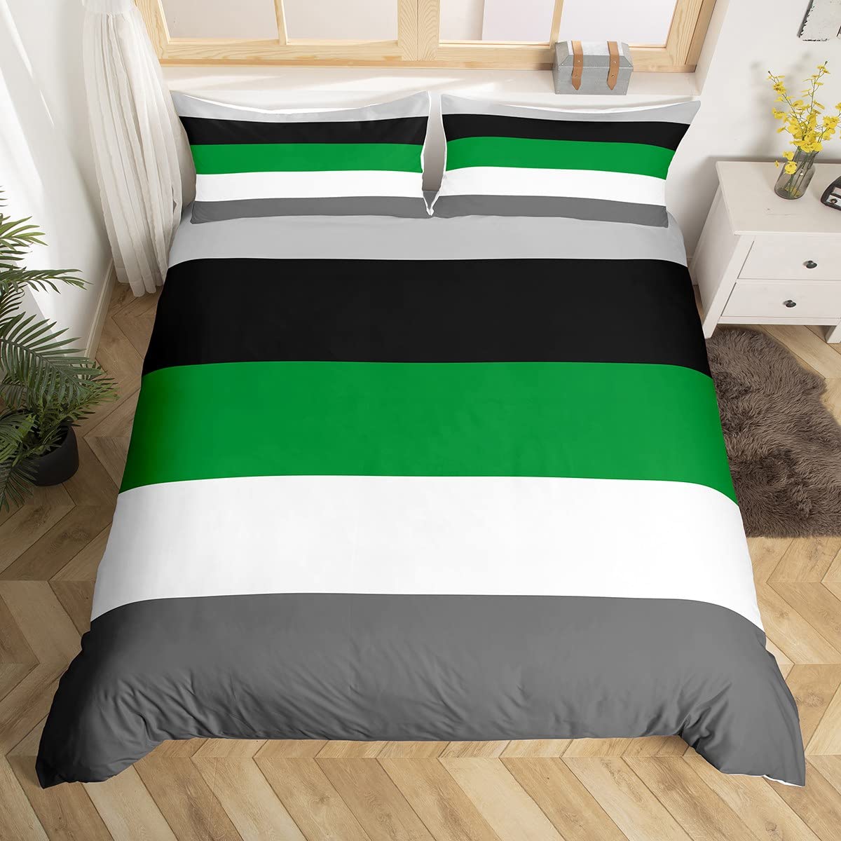 Homewish Set Di Biancheria Da Letto Quadrato In 100% Cotone, Per Bambini, Ragazzi E Ragazze, Colore Nero E Grigio, Bianco, Blu Navy, Copripiumino Geometrico Singolo, Set Di Biancheria Da Letto Alla