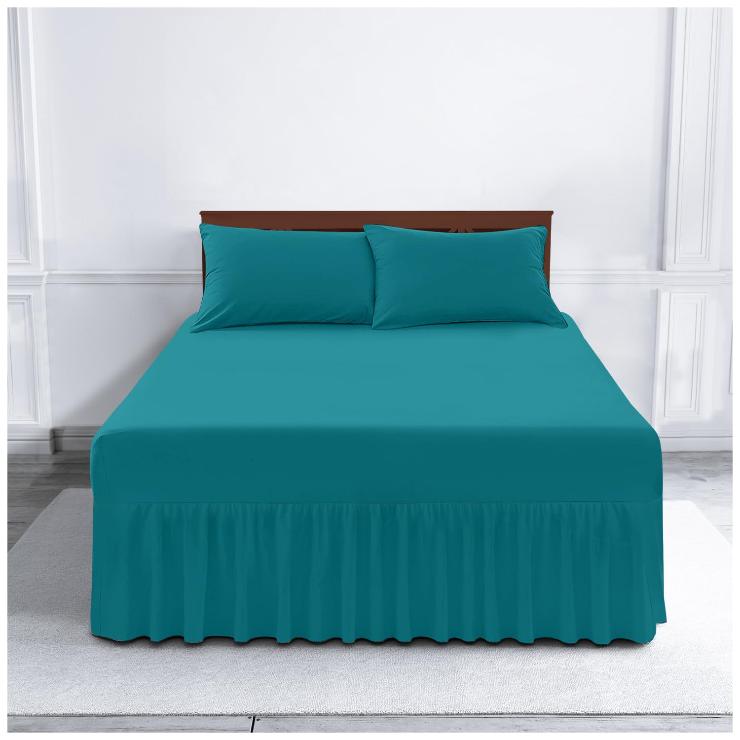 GC GAVENO CAVAILIA Percale Hotel Quality Valance Sheet, Soft Polycotton Plain Dyed Percale Valance Sheet Double Bed, Breathable & Non Iron Valance Fitted Sheet, Teal