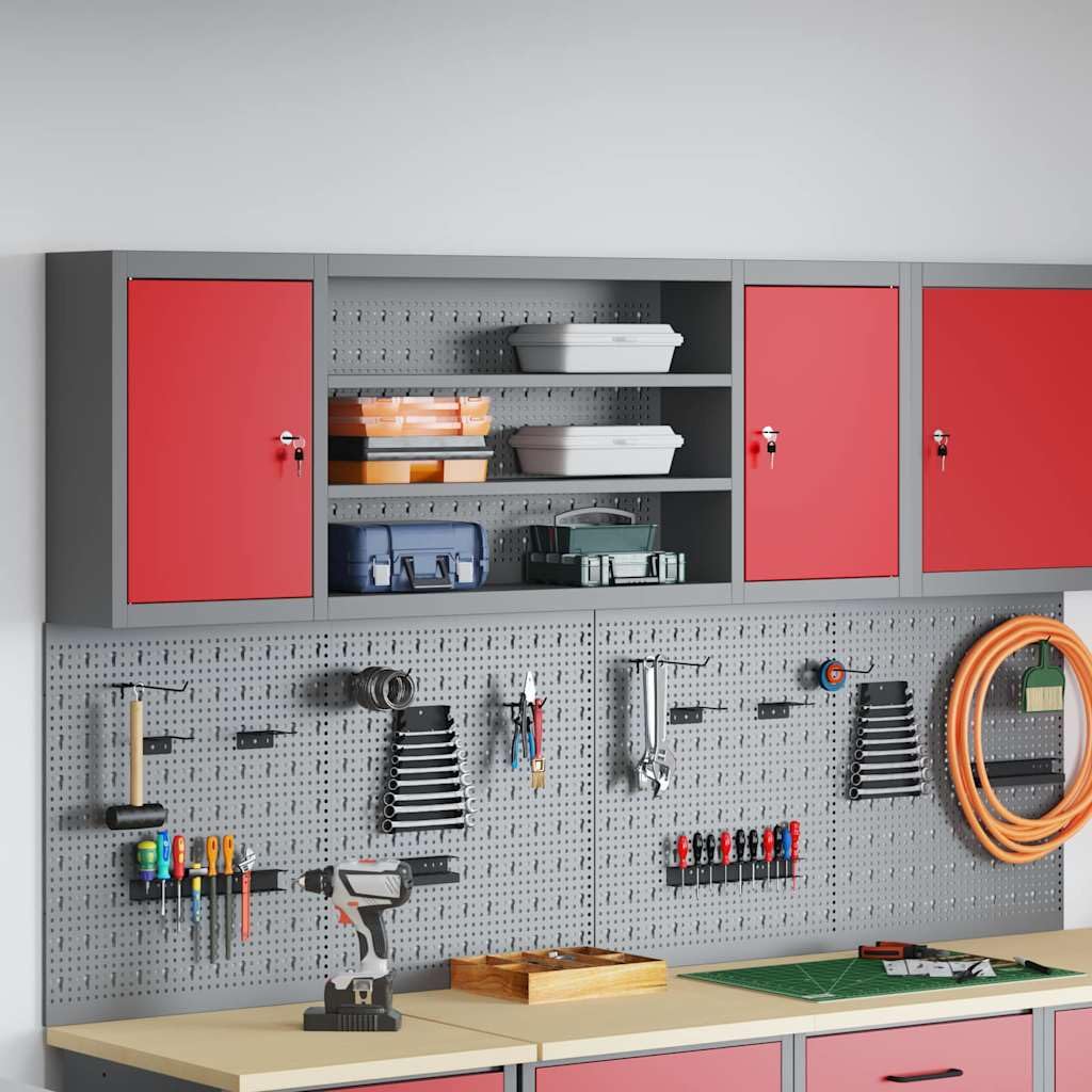 vidaXL Mobile per Attrezzi con Blocco Rosso e Grigio 50 x 20 x 55 cm, Armadio Attrezzi con Ripiani Regolabili, Storage Metallico per un'organizzazione sicura in Laboratorio