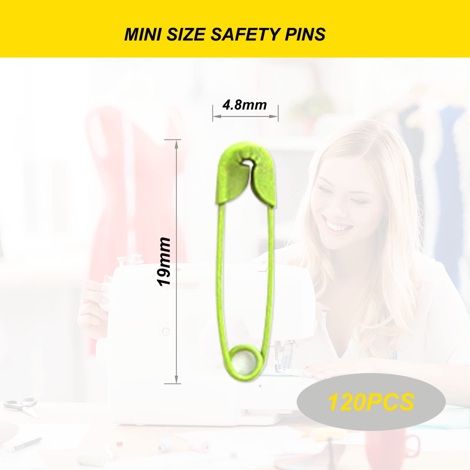 Sicherheitsnadeln Klein 19mm Mini-Sicherheitsnadeln für Kleidung,120St.Grüne Sicherheitsnadeln Rostbeständig Vernickelter Stahl, Set zum Basteln, Nähen, Rimmen, Befestigungsclip für Kleidung