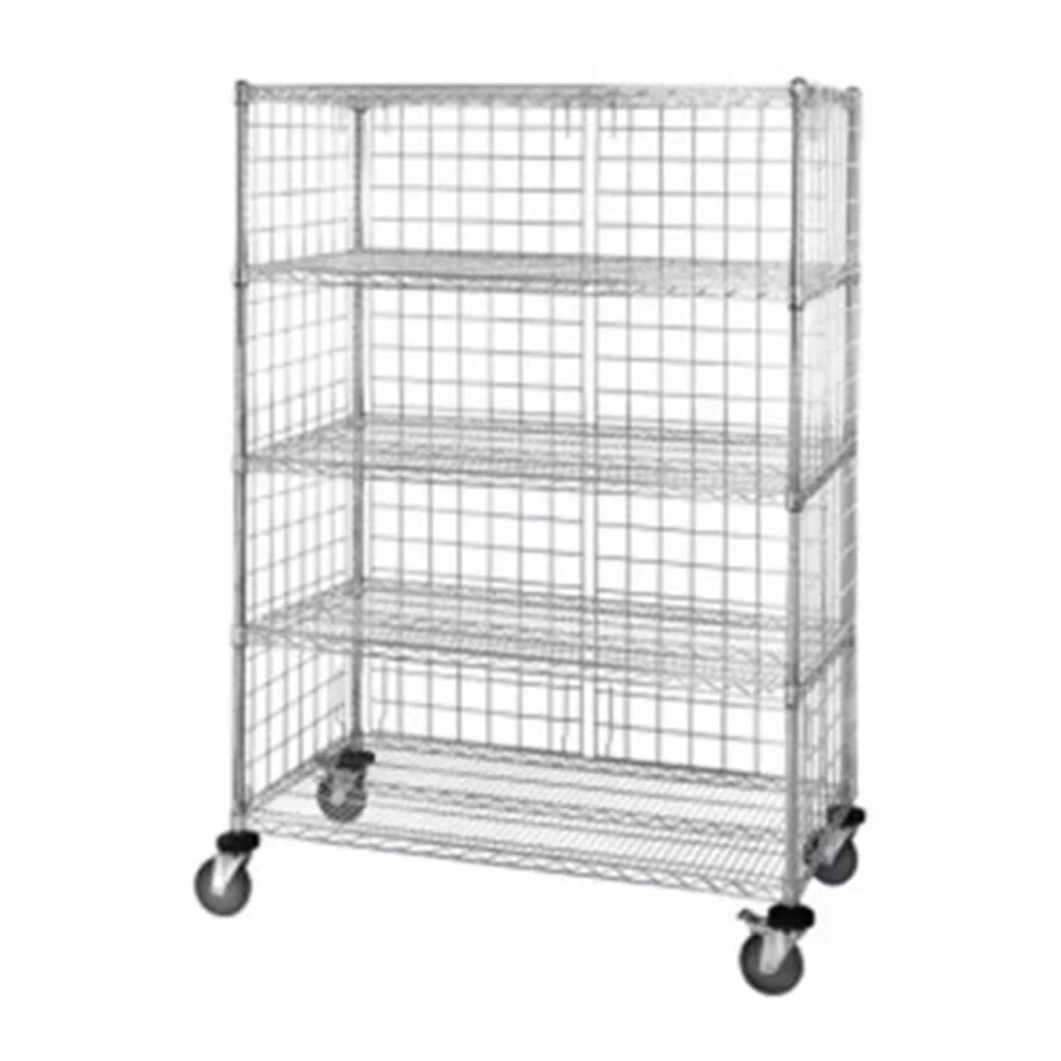 QUANTUM STORAGE SYSTEMS M2460C46E-5 Wire Enclosed Panel Cart Shelves Chrome 5 Shelves 69" H x 60" W x 24" D