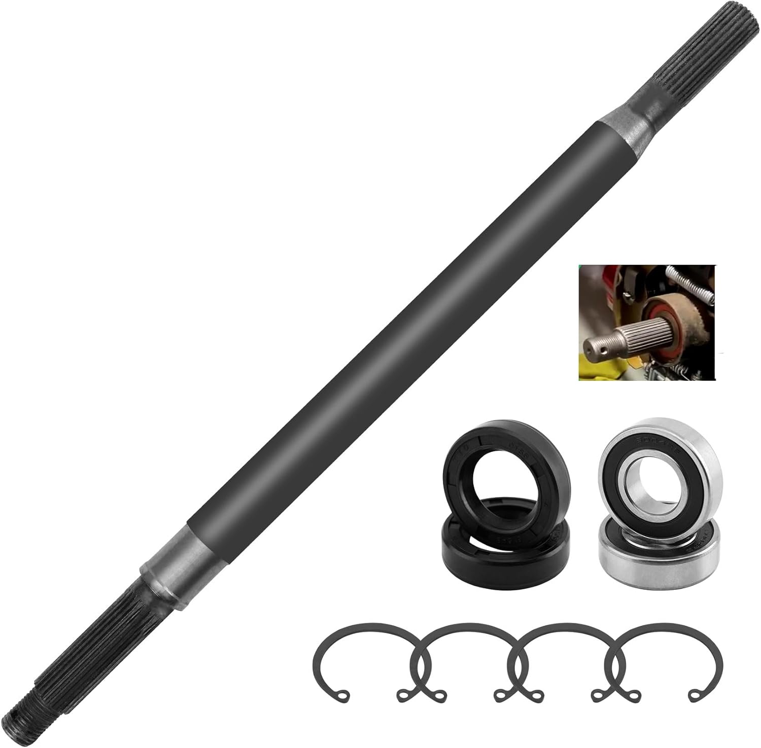 Rear Spline Axle Shaft, Compatible with 1994-2013 EZGO TXT Medalist ST Express MPT Golf Carts E-Z-GO, Replace 20377G12 Passenger Side 16 3/4" Golf Cart Rear Splined Axle Shaft Bearing Seal Kits