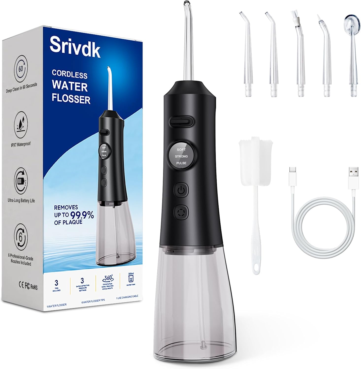 SOLD OUT: Water Dental Flosser for Teeth – 300ML Cordless Oral Irrigator with 6 Replaceable Jet Tips, 3 Modes, Portable Rechargeable Electric Flosser for Braces & Sensitive Gums, IPX7 Waterproof for Home&Travel