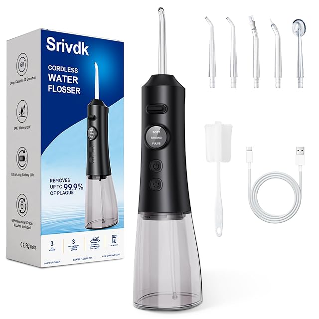 Water Dental Flosser for Teeth 300ML Cordless Oral Irrigator with 6 Replaceable Jet Tips 3 Modes Portable Rechargeable