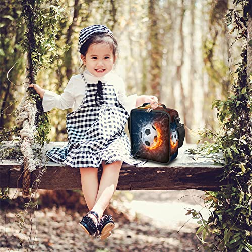 Fire Soccer Ball Lunch Box For Kids, Sports Football Insulated Lunch Bag For Boys Girls, Reusable Waterproof Lunch Box With Adjustable Shoulder Strap Cooler Tote Bag For School, Work, Picnic… #TOP5