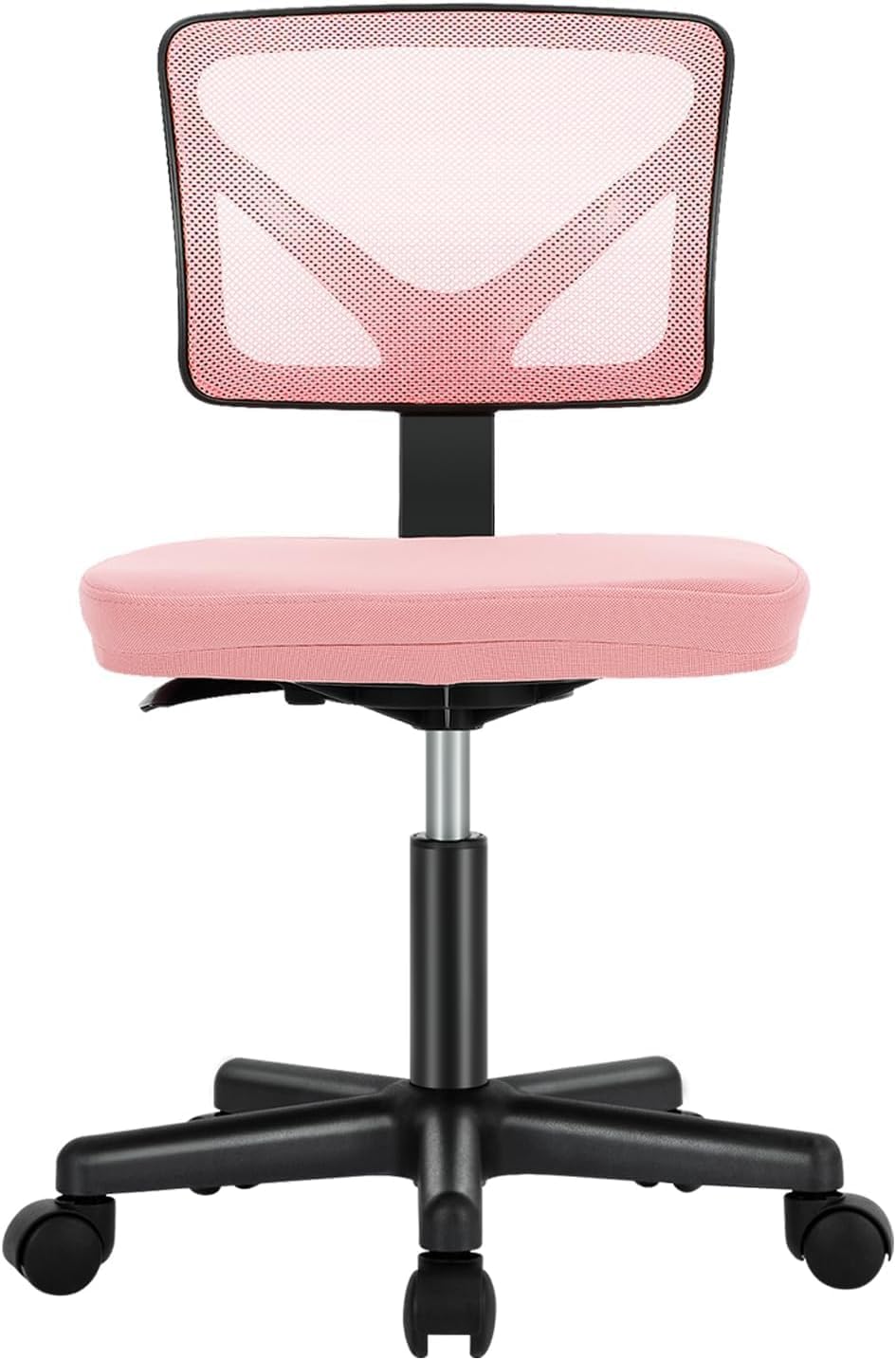 Sweetcrispy Office Computer Desk Chair, Ergonomic Low-Back Mesh Rolling Work Swivel Chairs with Wheels, Armless Comfortable Seat Lumbar Support for Home, Bedroom, Study, Student, Adults, Pink