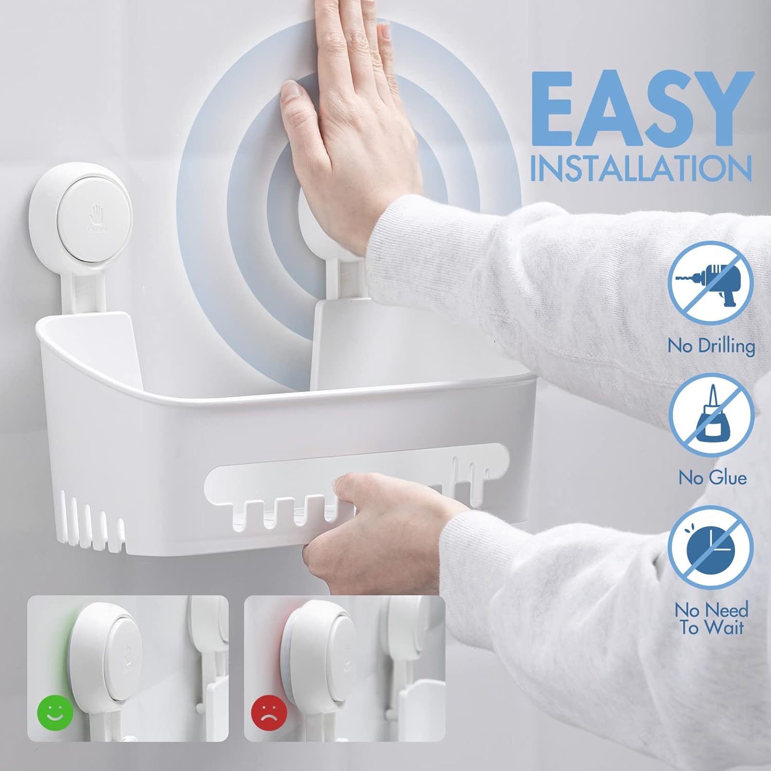 TAILI Shower Caddy Suction Cup 2 Pack Heavy Duty Bathroom Shower Organizer Removable Shelves for Inside Shampoo Wall Mounted Plastic Storage for Bathroom Accessories White - Image 4