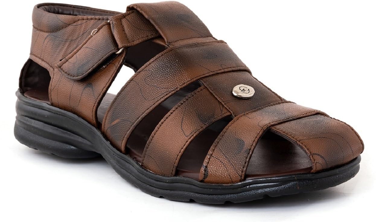 Men's Fashion Synthetic Leather Casual Sandal (BROWN SANDAL4)-picture-30